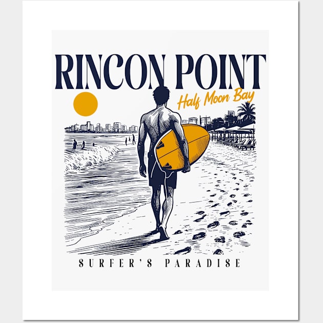 Vintage Surfing Rincon Point Half Moon Bay, California // Retro Surfer Sketch // Surfer's Paradise Wall Art by Now Boarding